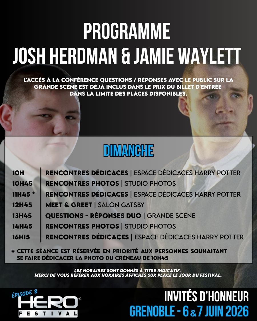 programme JOSH HERDMAN & jamie waylett dimanche