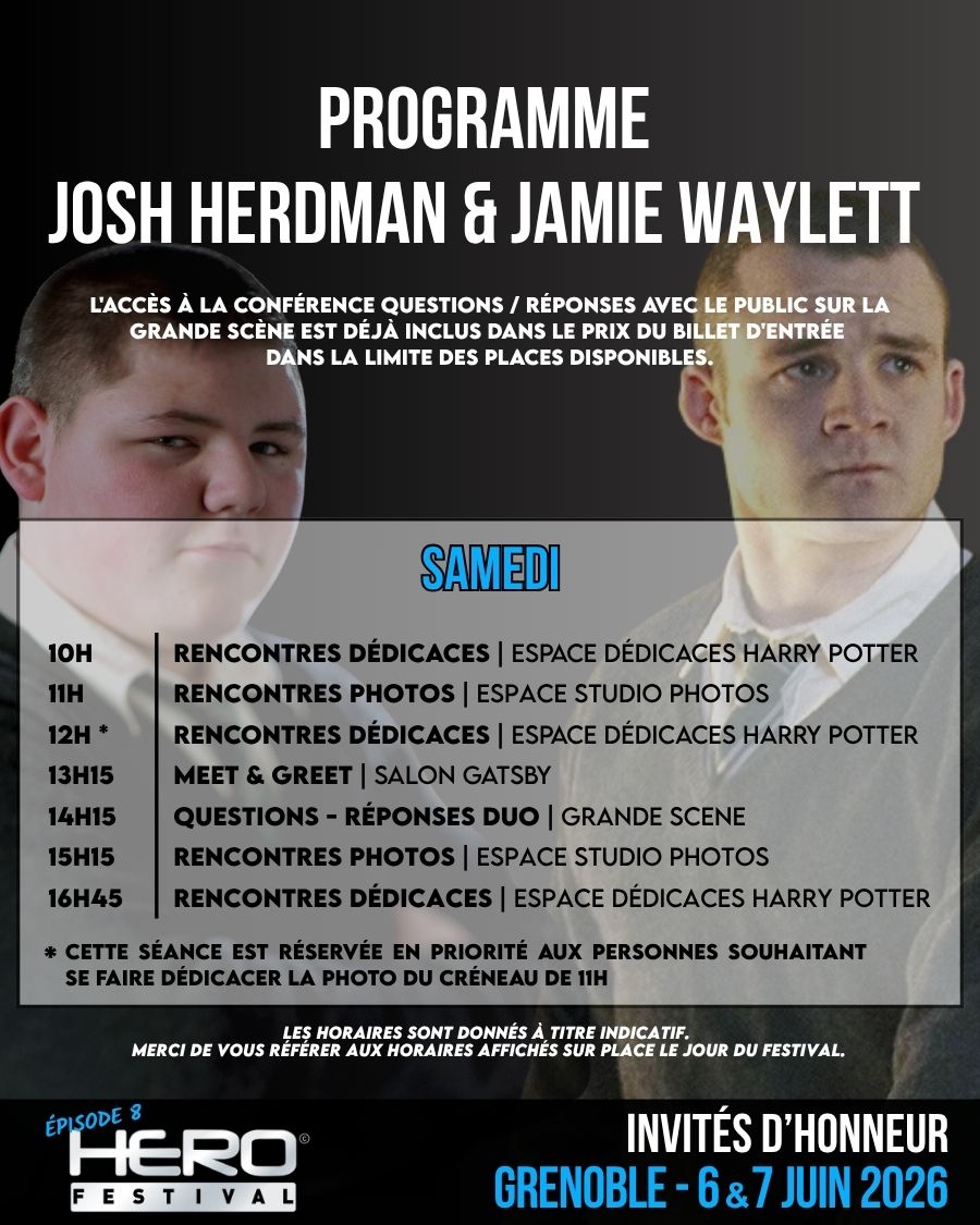 programme JOSH HERDMAN & jamie waylett samedi