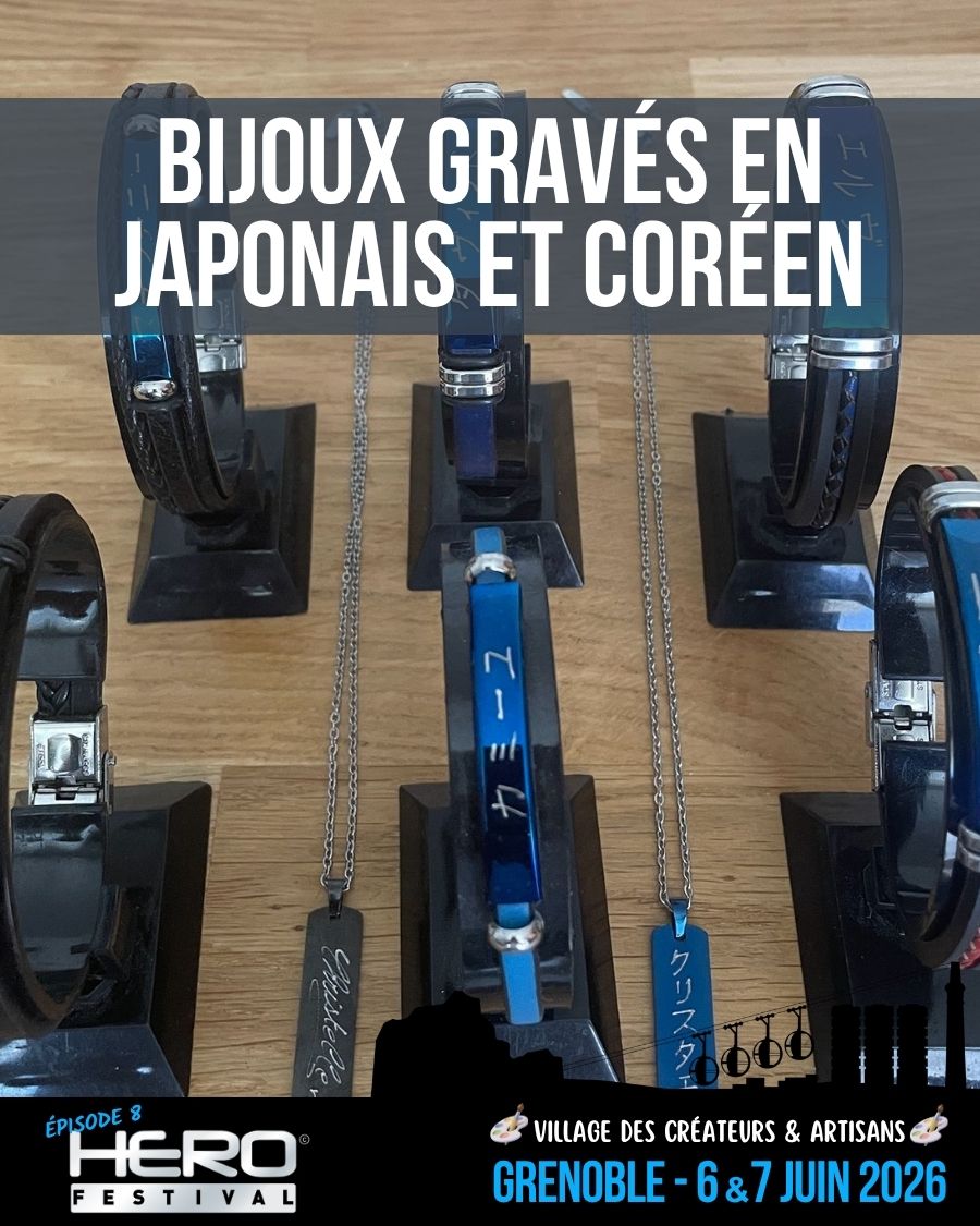 Bijoux gravés en japonais et coréen